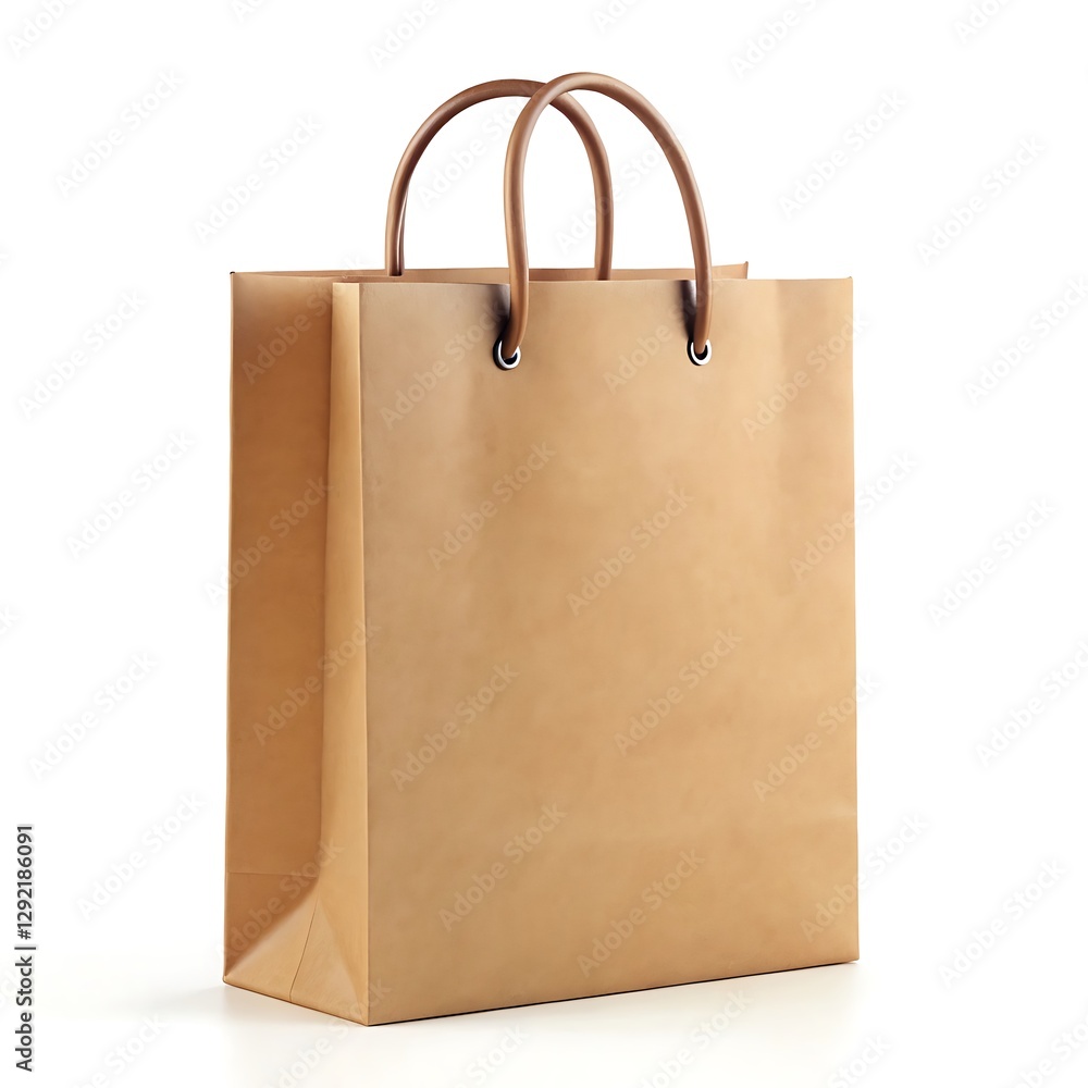 Empty Light Brown Paper Shopping Bag Against White Background Empty Light Brown Paper Shopping Bag Against White Background