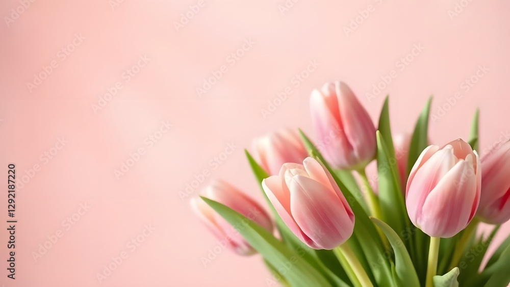 Naklejka premium Soft Light Tulip Bouquet Against Pink and Peach Gradient