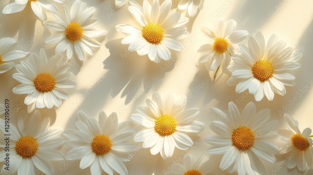 Beautiful arrangement of daisies with soft sunlight and shadows Beautiful arrangement of daisies with soft sunlight and shadows