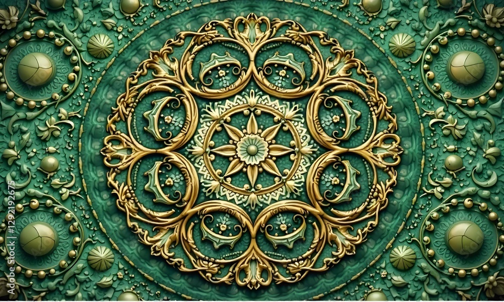 Obraz premium Elegant Green and Gold Circular Mandala Artwork