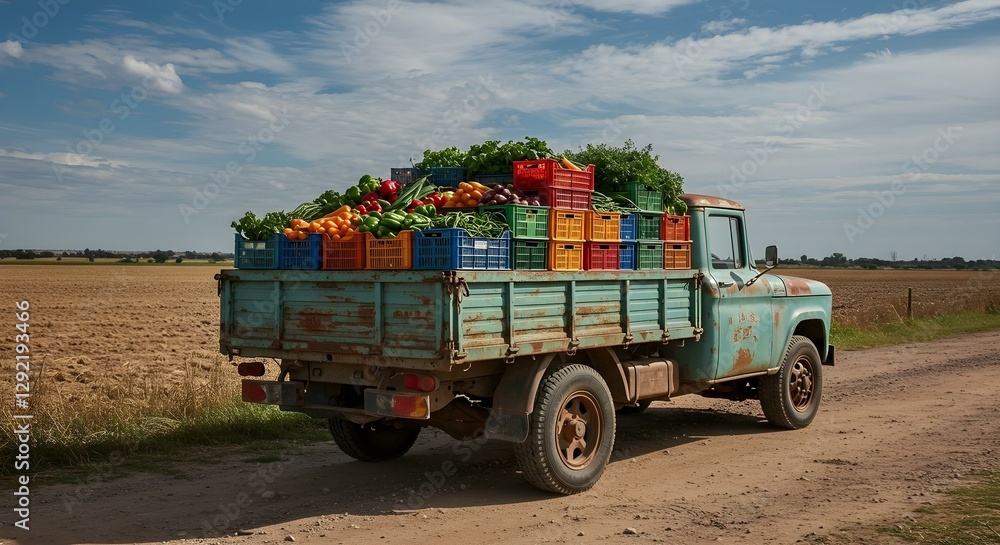 Obraz premium Vintage Farm Truck Loaded with Harvest