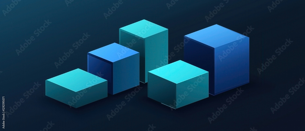 Stylized 3D geometric shapes representing data analysis and growth. Stylized 3D geometric shapes representing data analysis and growth.