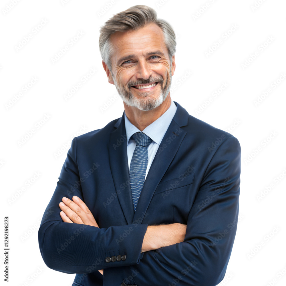 Corporate environment confident businessman standing with empowering viewpoint, isolated on white or transparent background Corporate environment confident businessman standing with empowering viewpoint, isolated on white or transparent background