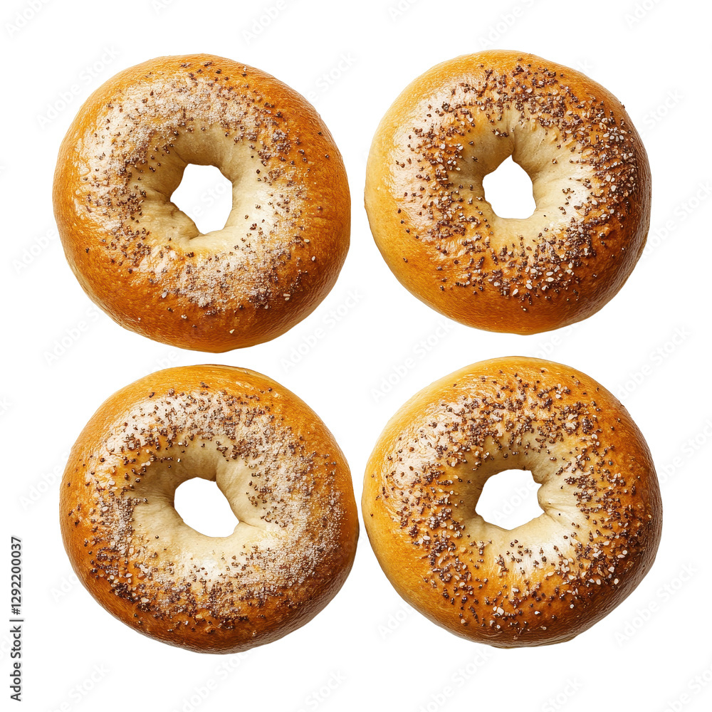 Freshly baked bagels arranged neatly on a white background ready for serving or enjoying, fresh bagels, top view, isolated on white background Freshly baked bagels arranged neatly on a white background ready for serving or enjoying, fresh bagels, top view, isolated on white background