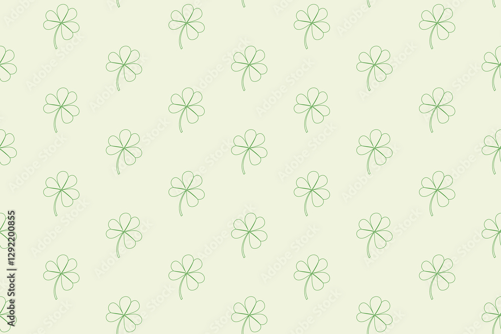 Seamless pattern with clover, shamrock with three leaves. Abstract floral background with Irish symbol of St.Patricks day. Doodle outline clovers on seamless pattern, vector illustration