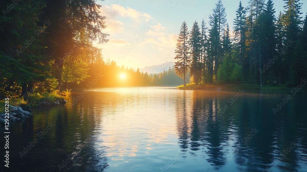 Obraz premium Peaceful daylight view of water and green nature high resolution picture