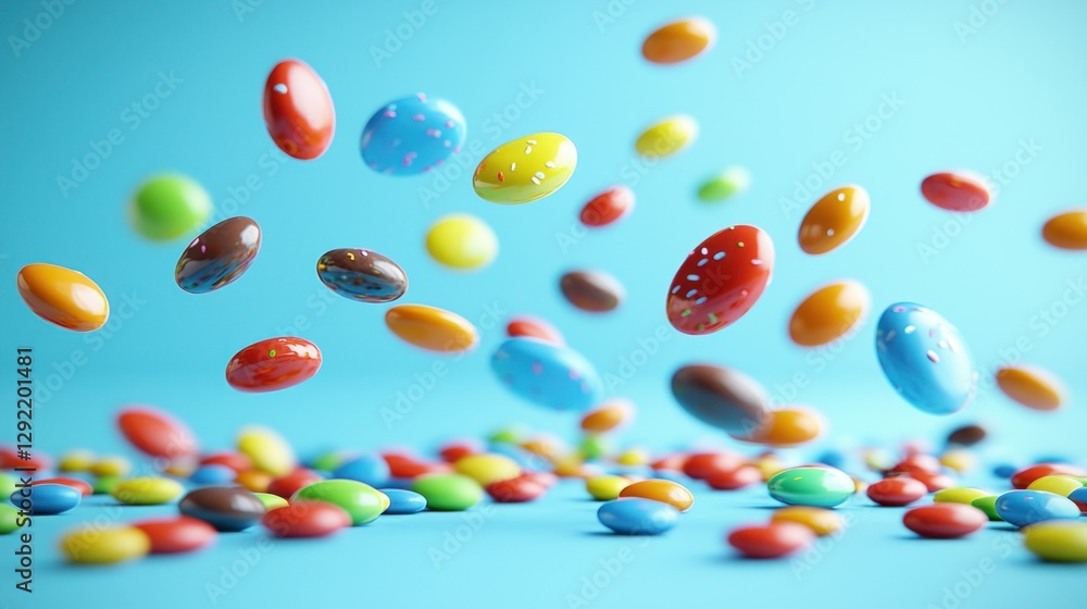 Colorful candies falling on a blue background Colorful candies falling on a blue background