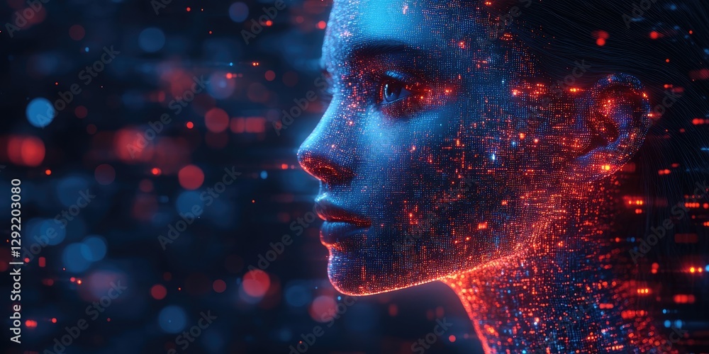 Futuristic AI Cyborg with Glowing Energy Particles Futuristic AI Cyborg with Glowing Energy Particles