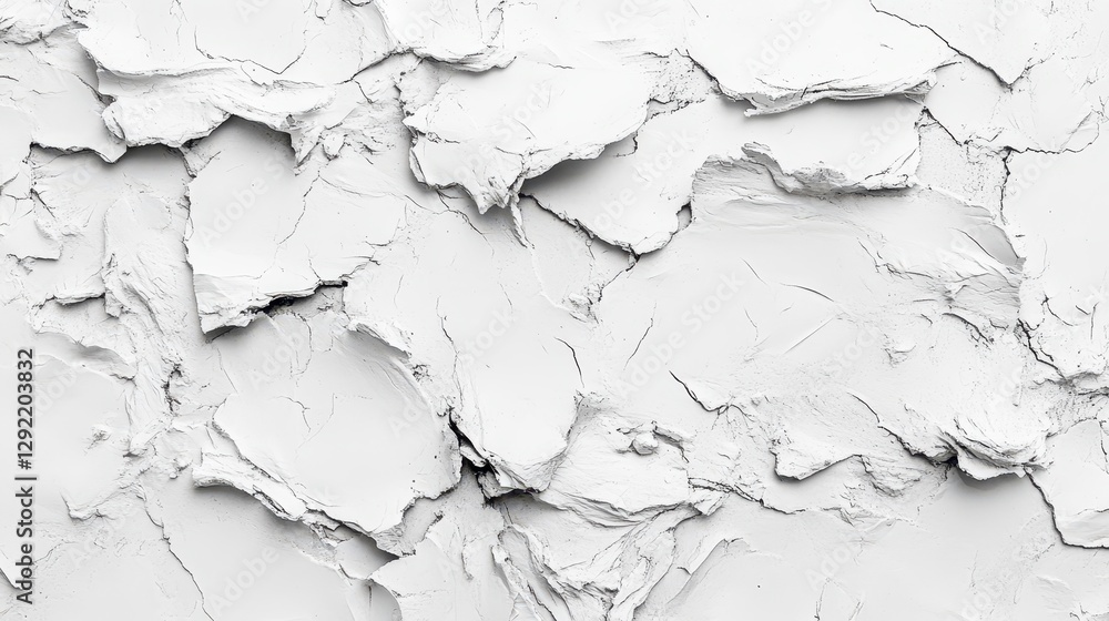 Obraz premium Textured white plaster wall with cracks and rough surface details