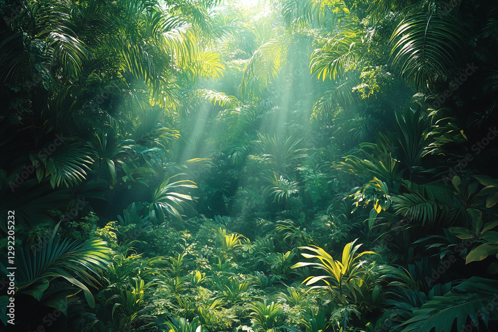 Sunlit Canopy, Verdant Jungle Ecosystem Flourishing with Radiant Light Sunlit Canopy, Verdant Jungle Ecosystem Flourishing with Radiant Light
