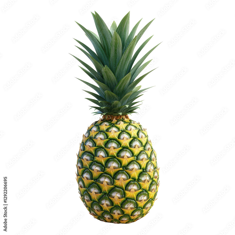 Obraz premium Fresh pineapple isolated on Transparent background showcasing its vibrant texture and color, pineappleisolated on PNG background