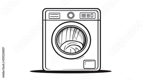 Cartoon Washing Machine, Domestic Appliance, Simple Line Art photo