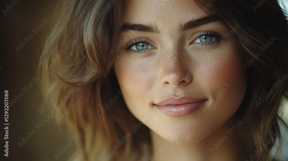 Young caucasian female with freckles and blue eyes smiling close-up portrait Young caucasian female with freckles and blue eyes smiling close-up portrait