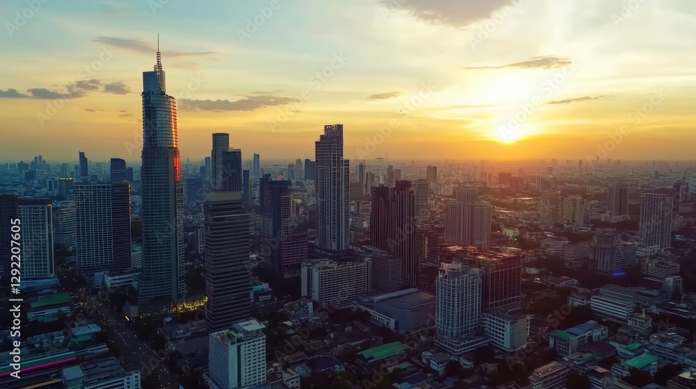 Fototapeta premium Time lapse of sunset in modern asian capital city