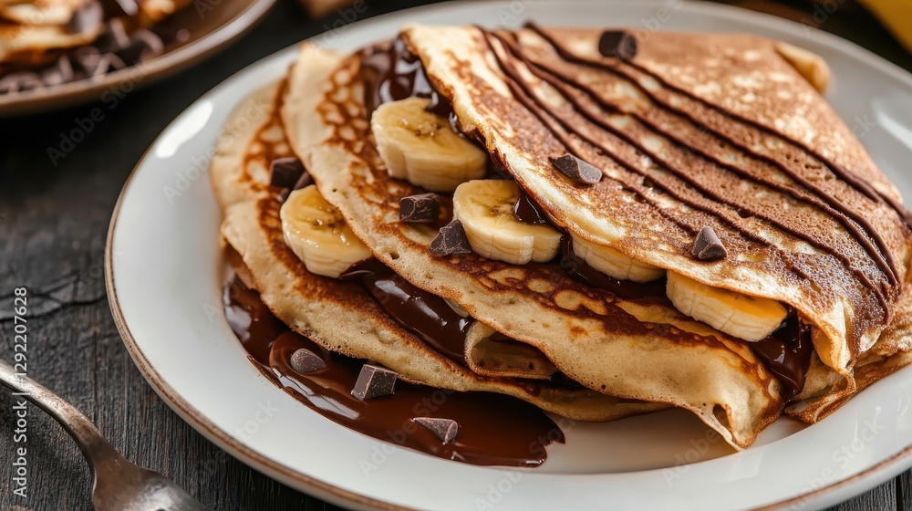Delicious crepes filled with rich chocolate spread and banana slices, folded and served as a sweet dessert or breakfast treat.
Delicious crepes filled with rich chocolate spread and banana slices, folded and served as a sweet dessert or breakfast treat.