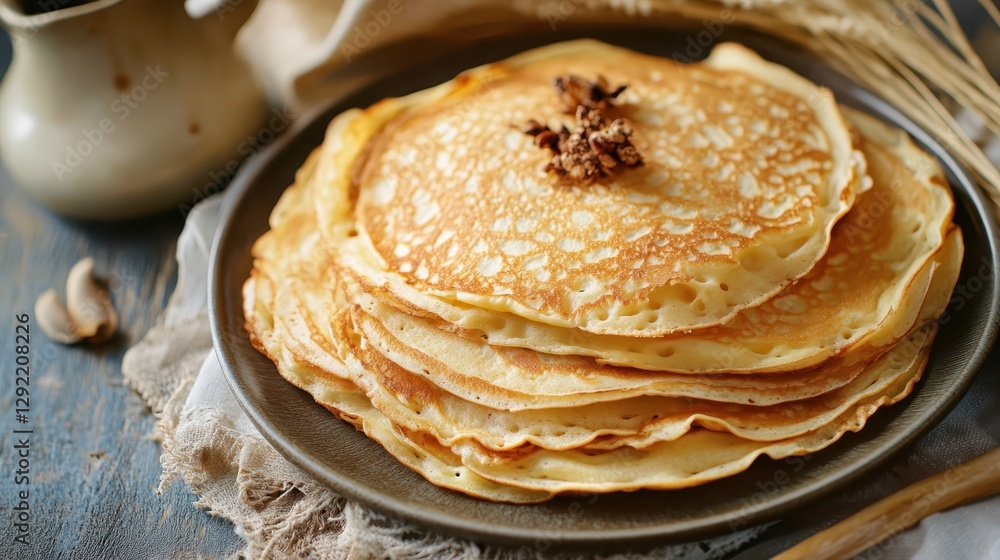 A plate of fluffy homemade yeast pancakes, golden and warm, placed on a neutral background with space for text.
A plate of fluffy homemade yeast pancakes, golden and warm, placed on a neutral background with space for text.