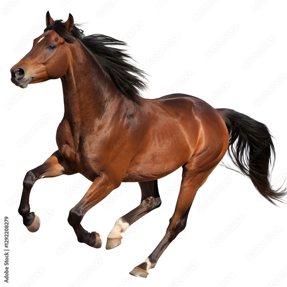 Fototapeta premium Running Brown Horse Isolated on Transparent Background