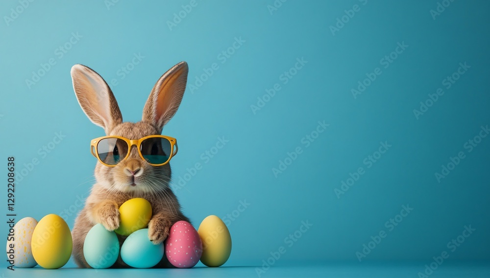 Fototapeta premium Cute white Easter bunny wearing stylish sunglasses, perfect for Easter and spring celebrations