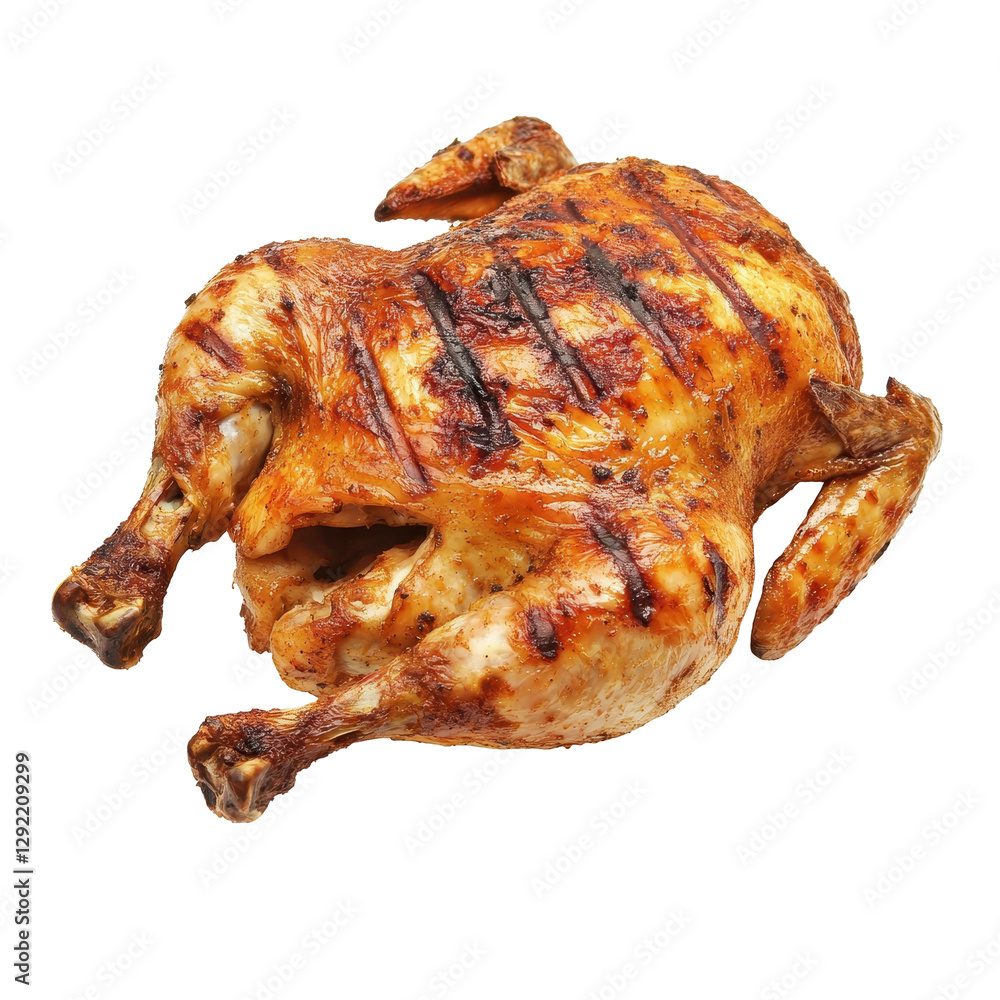 Whole grilled chicken with perfectly charred skin on a clean Transparent background ready for serving, Whole grilled chicken isolated on PNG background Whole grilled chicken with perfectly charred skin on a clean Transparent background ready for serving, Whole grilled chicken isolated on PNG background