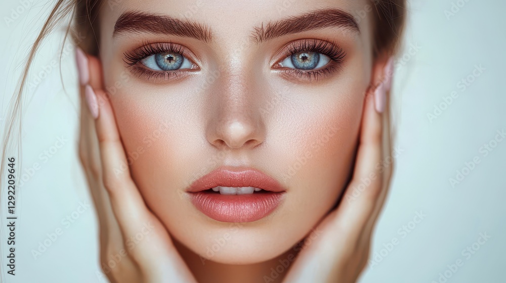 Close-up of young caucasian female with blue eyes and natural makeup Close-up of young caucasian female with blue eyes and natural makeup