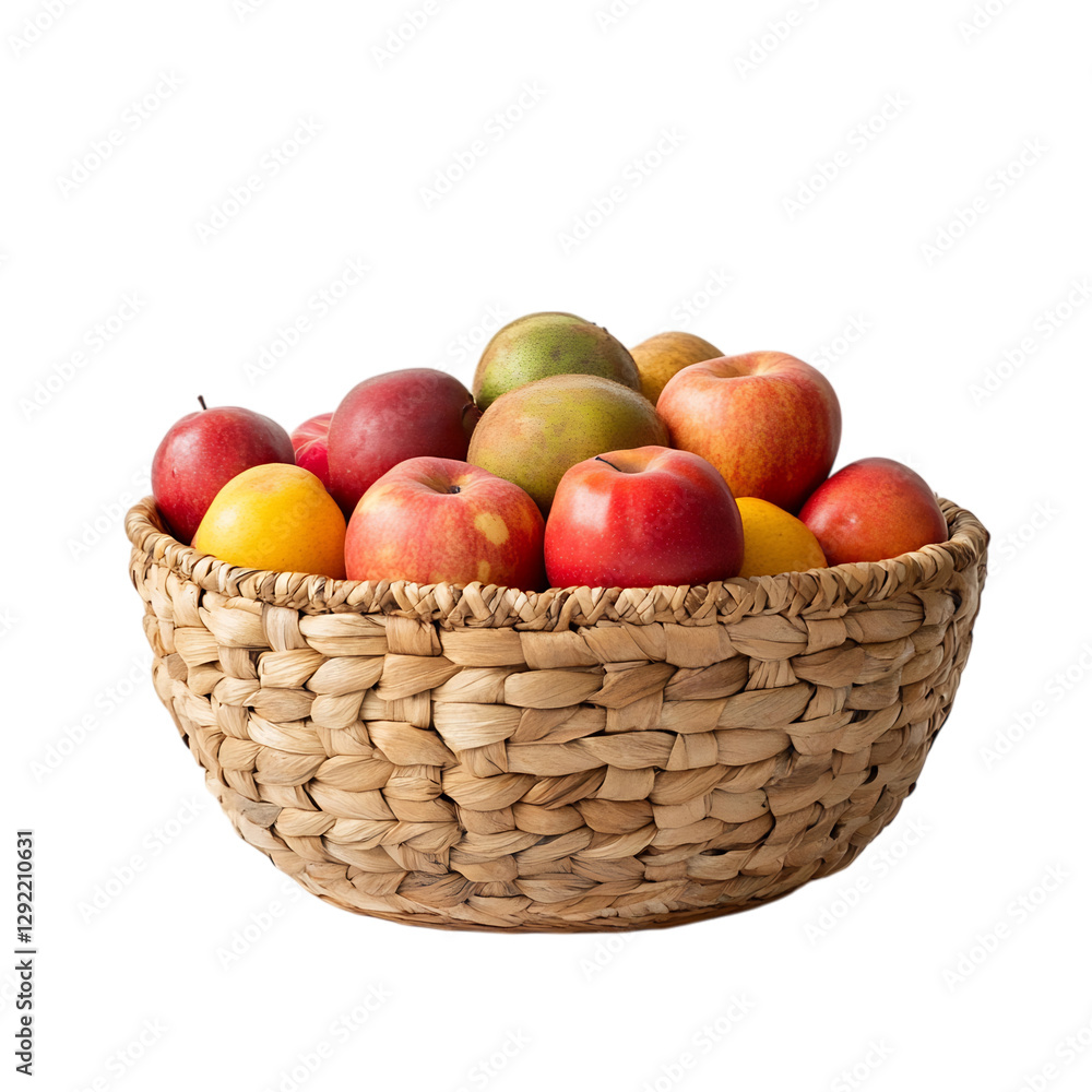 Woven Basket Filled with Fresh Fruit Isolated on Transparent Background Woven Basket Filled with Fresh Fruit Isolated on Transparent Background