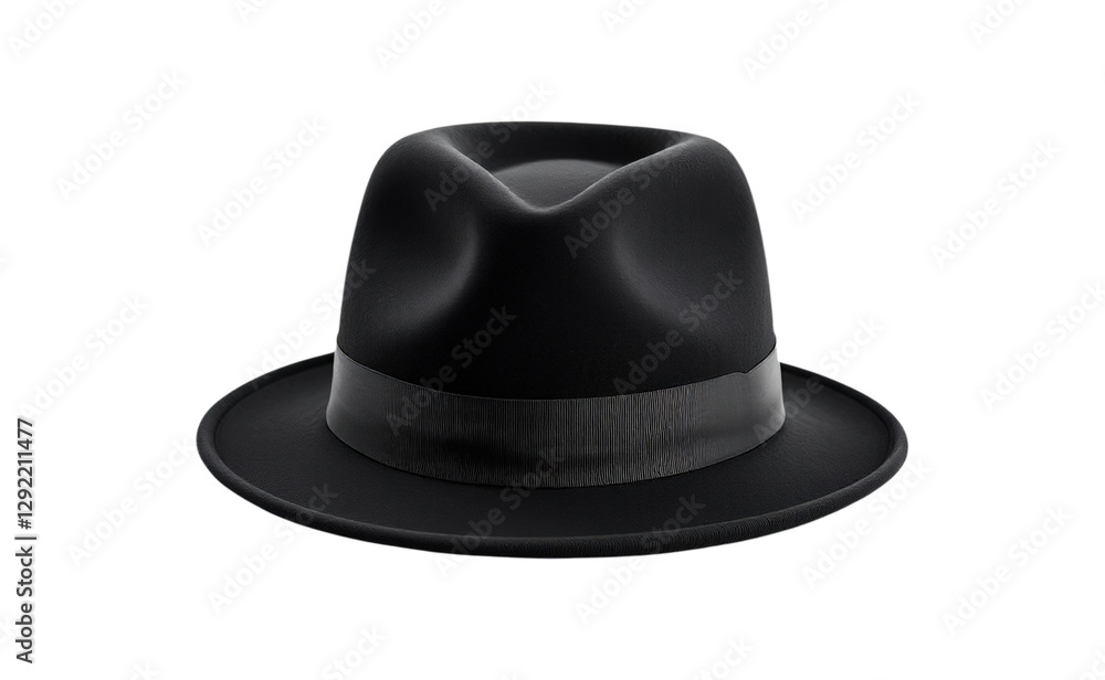 Timeless Black Fedora Hat with Sleek Silhouette and Satin Band, Embodying Classic Elegance and Sophistication for Formal and Casual Wear, Isolated on Transparent and White Background Timeless Black Fedora Hat with Sleek Silhouette and Satin Band, Embodying Classic Elegance and Sophistication for Formal and Casual Wear, Isolated on Transparent and White Background