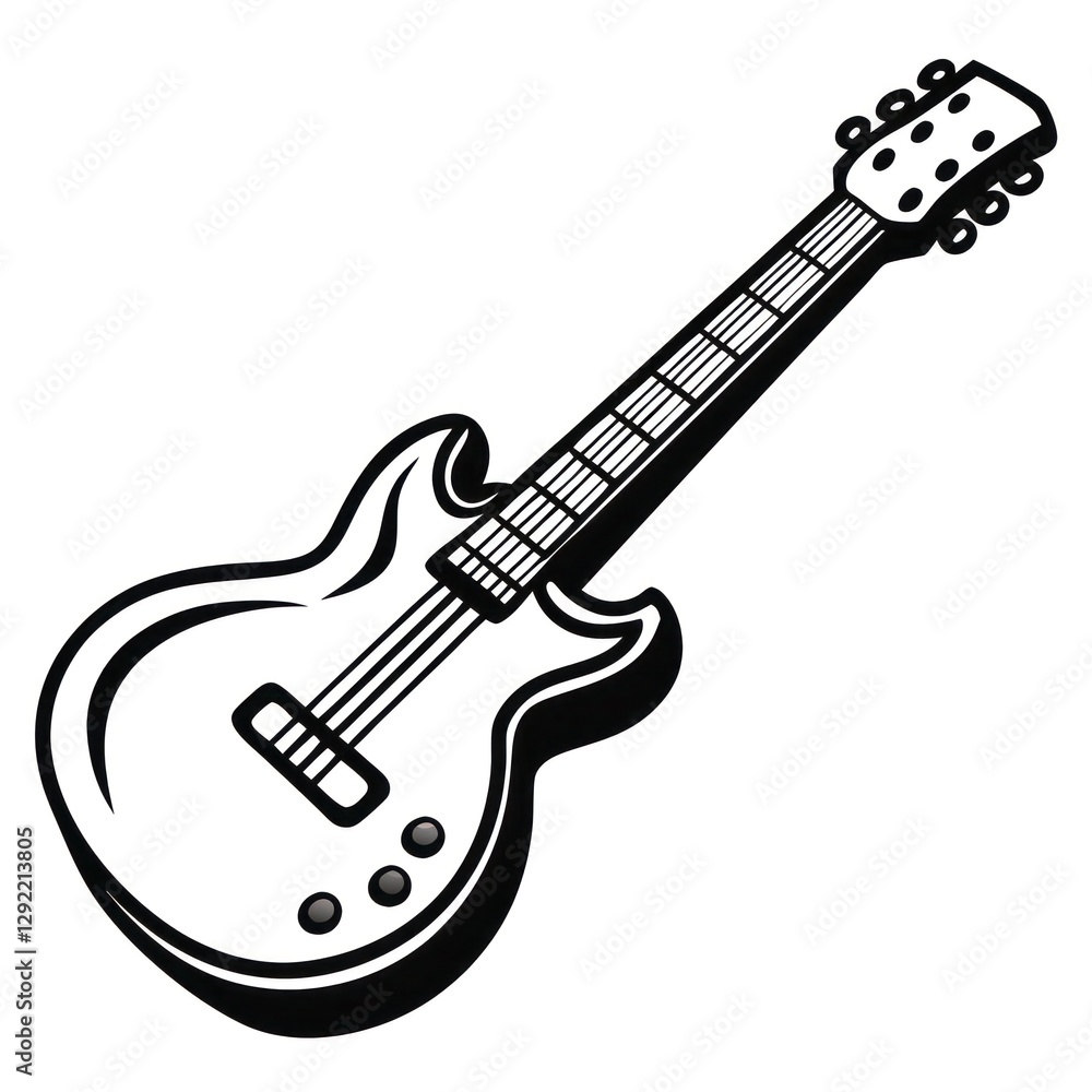 Fototapeta premium a black and white illustration of an electric guitar, ideal for music-related designs and projects. The guitar is in a classic design, with a pick guard and knobs
