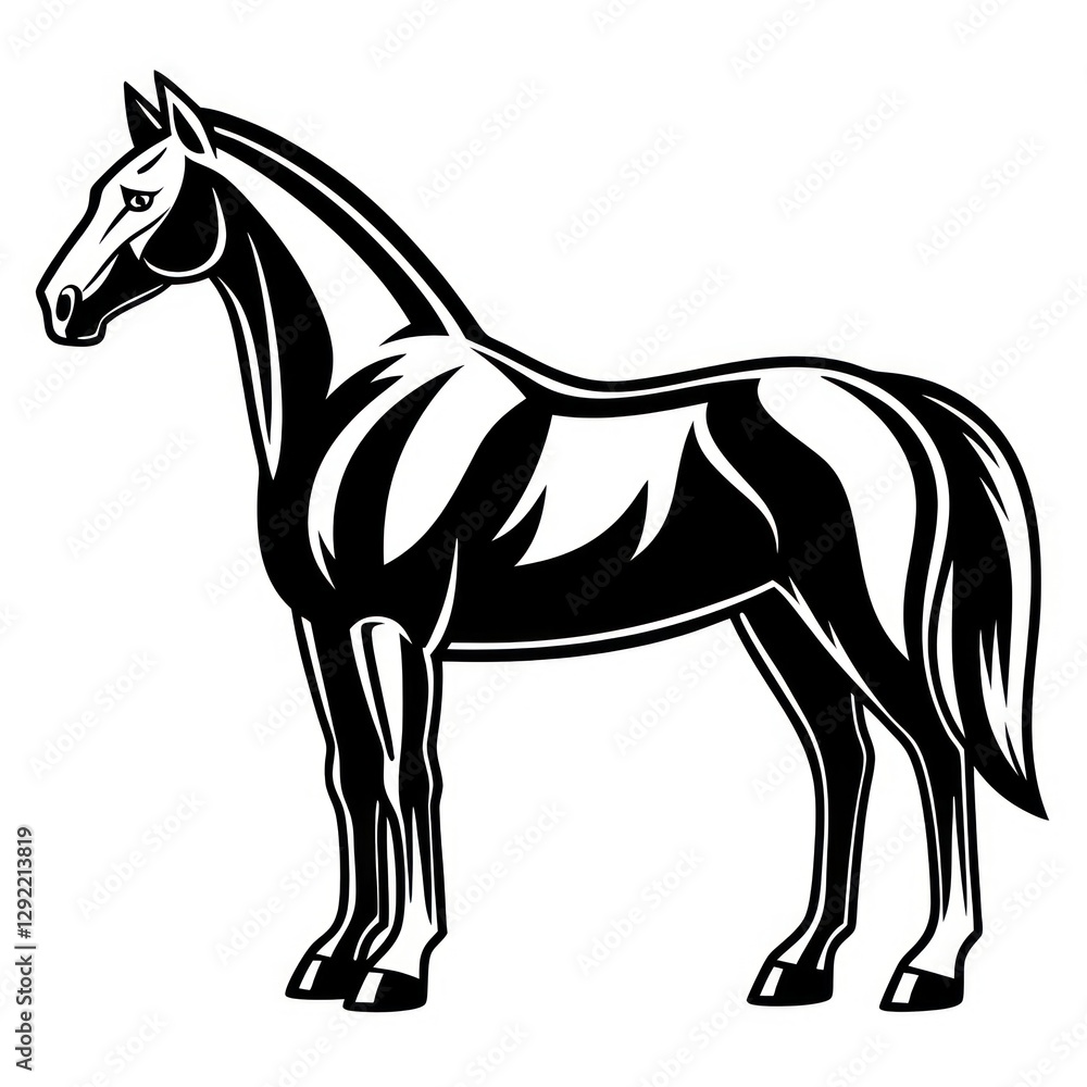 a black and white horse standing gracefully with a proud posture, showcasing its sleek physique and majestic presence. a black and white horse standing gracefully with a proud posture, showcasing its sleek physique and majestic presence.