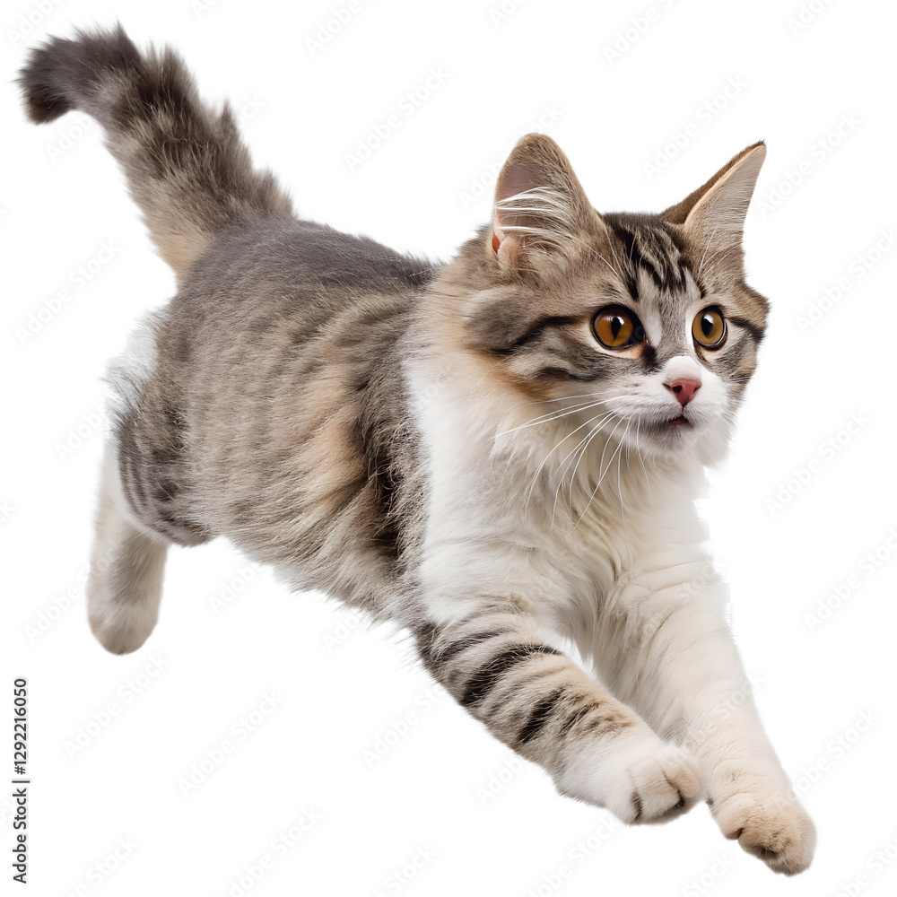 Obraz premium Tabby Cat Jumping on Transparent Background