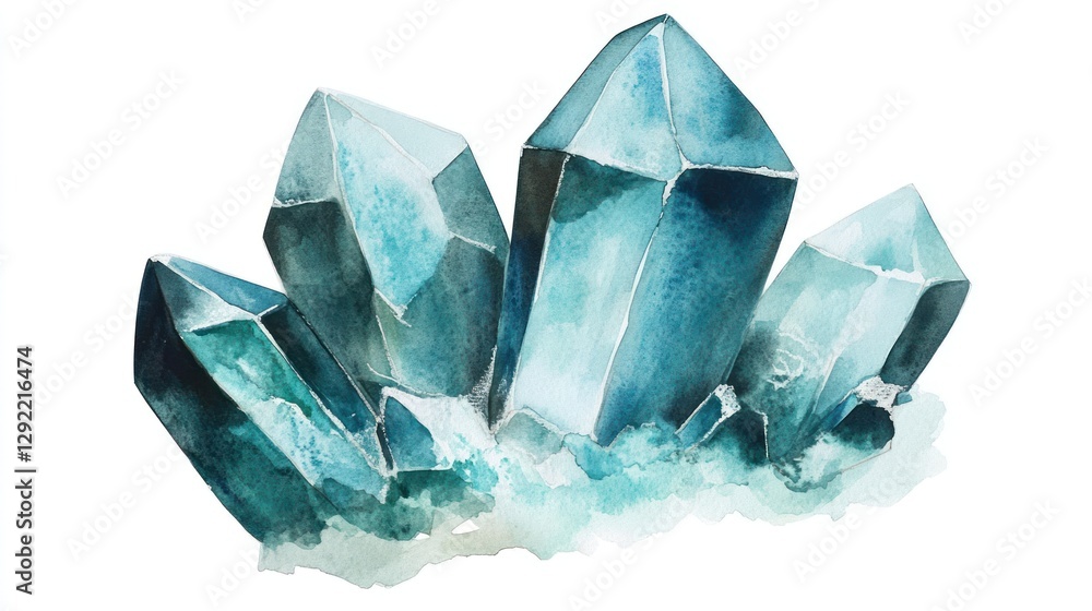 Watercolor illustration of blue crystals Watercolor illustration of blue crystals