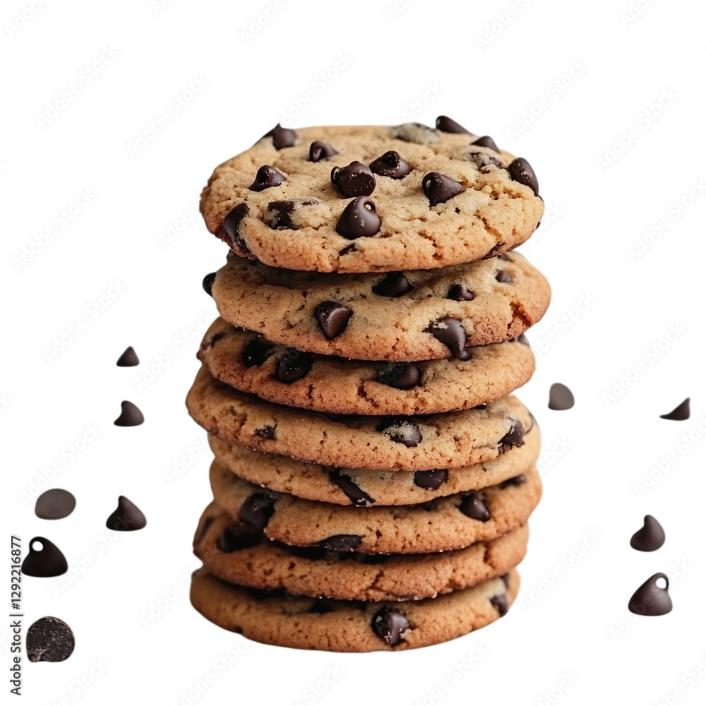 A Stack of Freshly Baked Chocolate Chip Cookies Isolated on Transparent Background A Stack of Freshly Baked Chocolate Chip Cookies Isolated on Transparent Background
