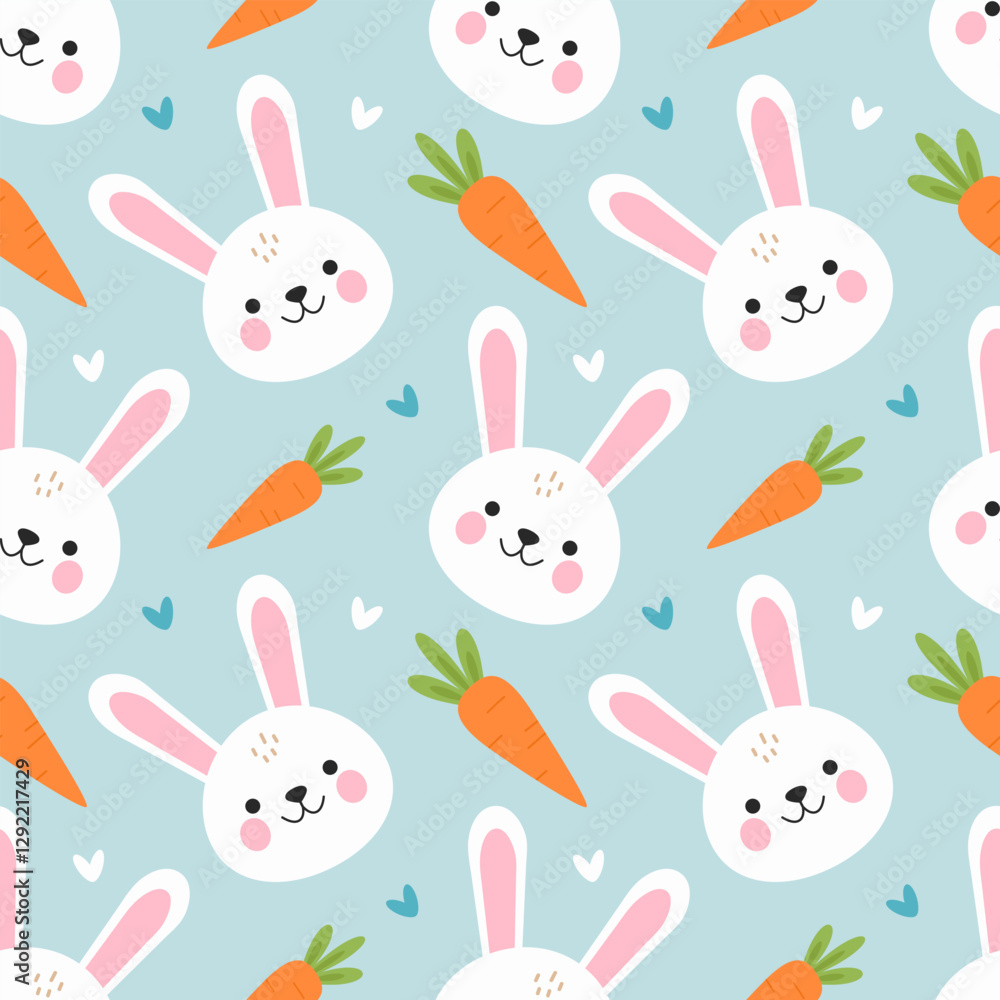 Cute bunny and carrot seamless pattern. Pastel Easter design Cute bunny and carrot seamless pattern. Pastel Easter design