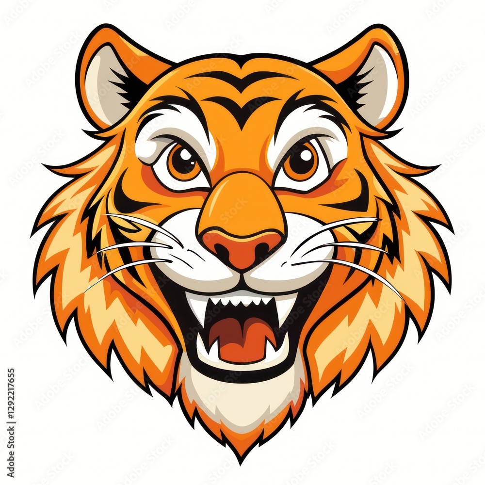 Fototapeta premium a vibrant illustration of a tiger's head with a fierce expression, showcasing its sharp teeth and captivating eyes