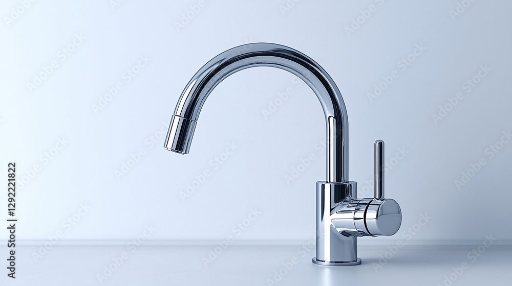 Modern chrome faucet on white countertop. Modern chrome faucet on white countertop.