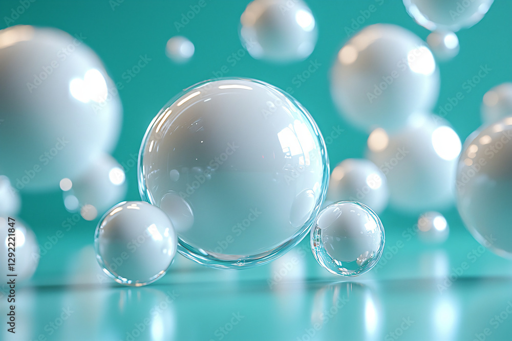 Fototapeta premium Abstract Bubbles on emerald – Minimalistic 3D Floating Spheres