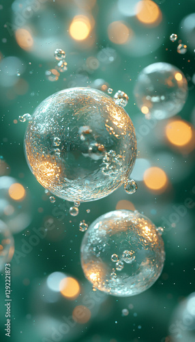 Wallpaper Mural Abstract soap Bubbles on emerald – Minimalistic 3D Floating Spheres Torontodigital.ca