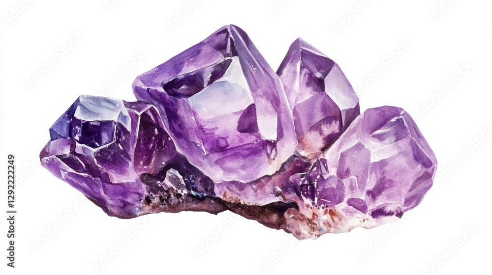 Cluster of amethyst crystals, isolated on white background, for jewelry design inspiration Cluster of amethyst crystals, isolated on white background, for jewelry design inspiration