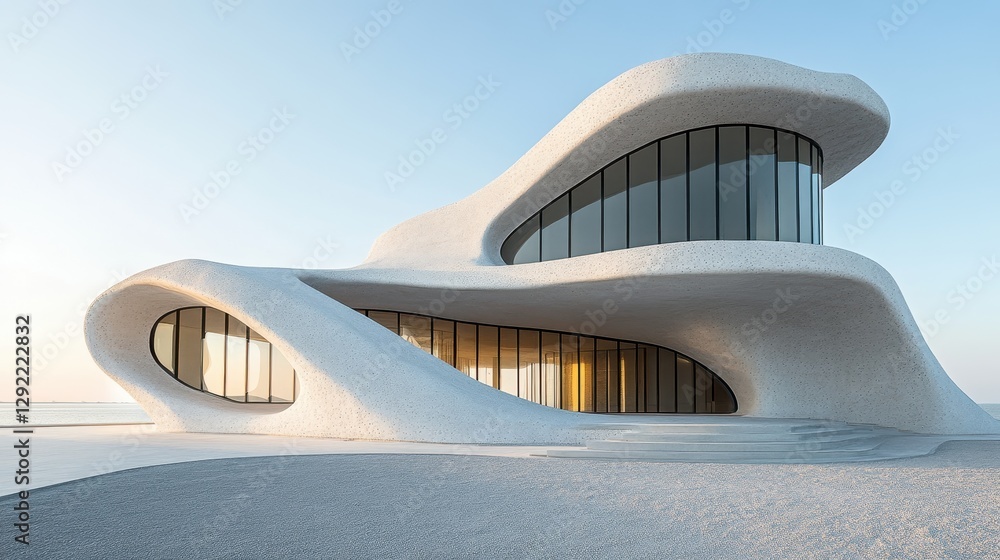 Fototapeta premium Modern futuristic beachfront building with curved architectural design