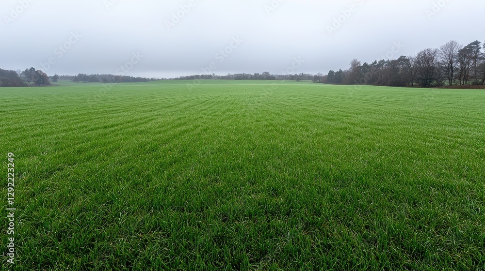 Obraz premium Wide grassy field under overcast sky. Possible use Nature background