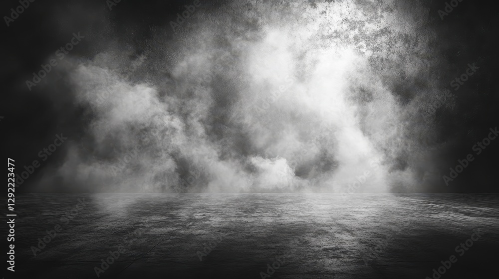 Fototapeta premium Mysterious dark empty room with smoky atmosphere and reflective floor