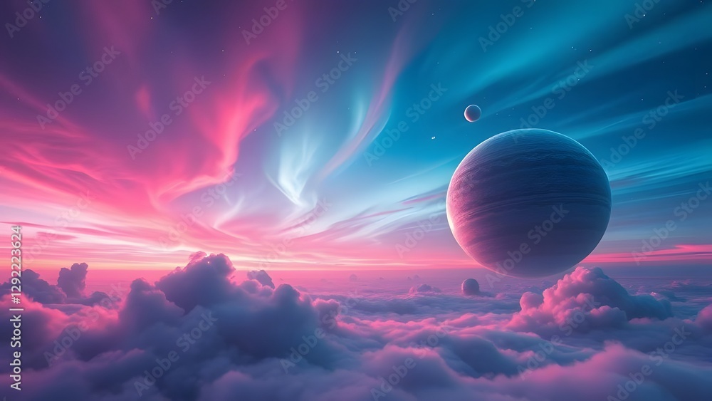 Obraz premium Enchanting Alien Sky A Surreal Cosmic Panorama in Vibrant Hues