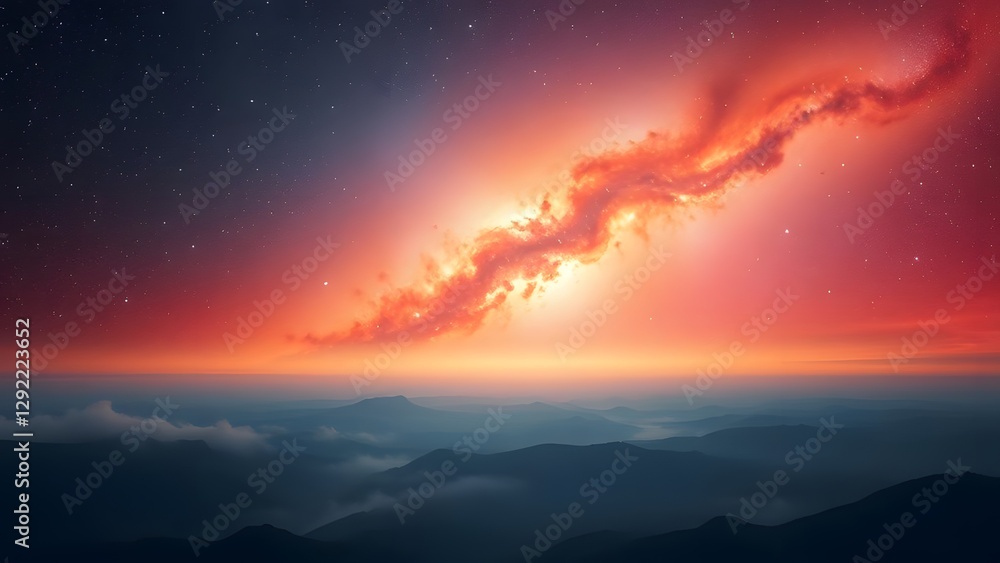 Ethereal Galaxy Cosmic Panorama in Fiery Hues Ethereal Galaxy Cosmic Panorama in Fiery Hues