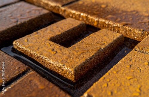 The contrast between the dirty and clean sections of the patio paving slabs is evident, with one half significantly dirtier. After pressure washing, one side looks pristine, but water is still photo