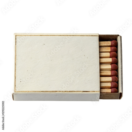 Unopened Blank Matchbox Mockup with Slightly Worn Edges, PNG Transparent Background: Perfect for Vintage Design, Branding, Minimalist Packaging, Retro Aesthetic, and Advertising Concepts.