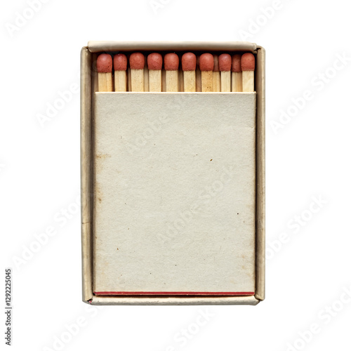 Unopened Blank Matchbox Mockup with Slightly Worn Edges, PNG Transparent Background: Perfect for Vintage Design, Branding, Minimalist Packaging, Retro Aesthetic, and Advertising Concepts.