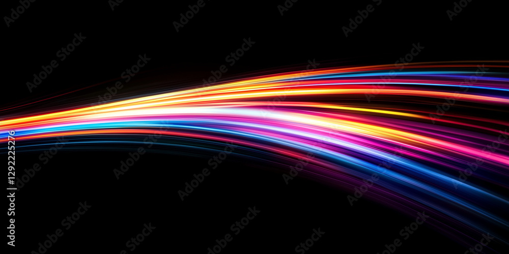 Colorful light trails with motion effect. Illustration of high-speed light effect on black background Colorful light trails with motion effect. Illustration of high-speed light effect on black background
