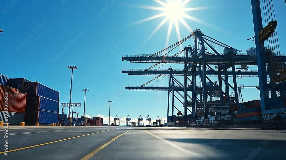 A close-up of a container being unloaded from a cargo ship by a crane, then loaded onto a truck, showcasing efficient intermodal logistics and transport