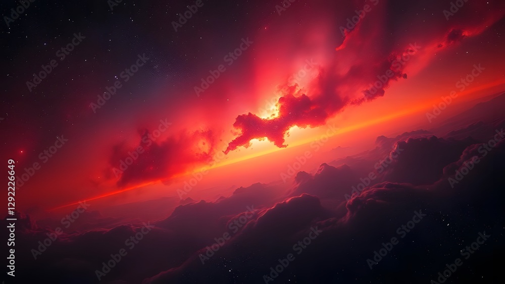 Twilight Sky to Cosmic Depths Hyper-Detailed Nebula Structures in Fiery Red Twilight Sky to Cosmic Depths Hyper-Detailed Nebula Structures in Fiery Red