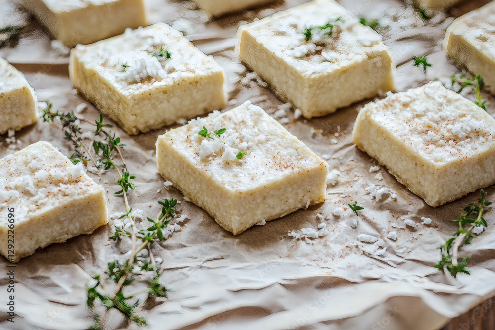 Amaranth bars dusted with coconut flakes and chopped dates, arranged on crumpled parchment paper with sprigs of thyme and cinnamon. Soft, diffused lighting creates a rustic, homemade atmosphere. Amaranth bars dusted with coconut flakes and chopped dates, arranged on crumpled parchment paper with sprigs of thyme and cinnamon. Soft, diffused lighting creates a rustic, homemade atmosphere.