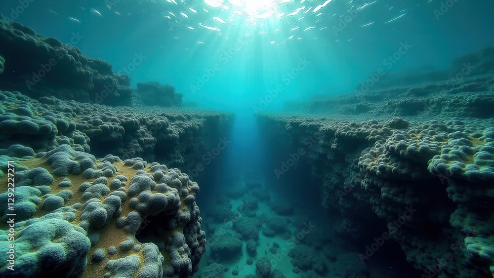 Obraz premium Underwater coral canyon showing signs of bleaching and environmental damage 